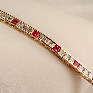 NEW Red Princess Cut Cubic Zirconias Gold Designer Bracelet